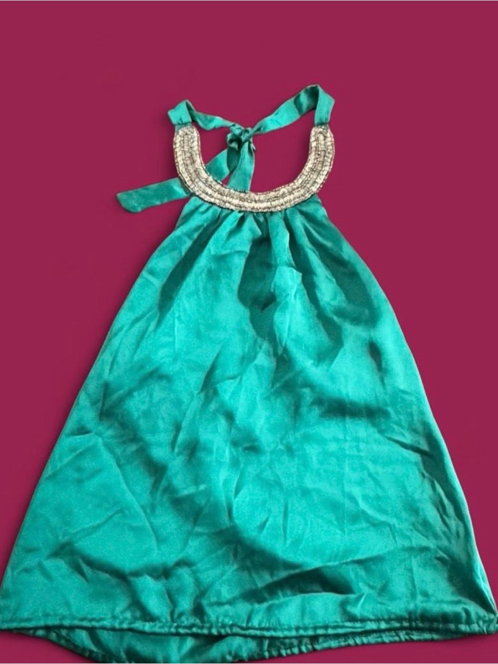 Charlotte Russe Teal Halter Top with Beaded Neckline